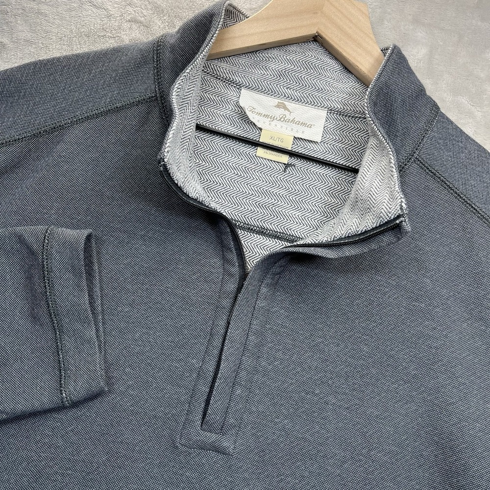 Tommy Bahama Pullover Mens XL Gray Reversible Half‎ Zip Sweatshirt